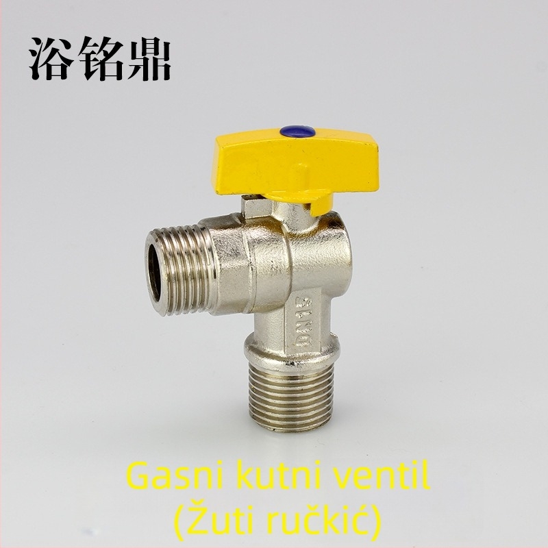 Mesingani kutni ventil s kugličnim jezgrom, veliki protok, navoji spoj, unutarnji promjer 10 mm, radni tlak 1,6 MPa, za sustav toplovode