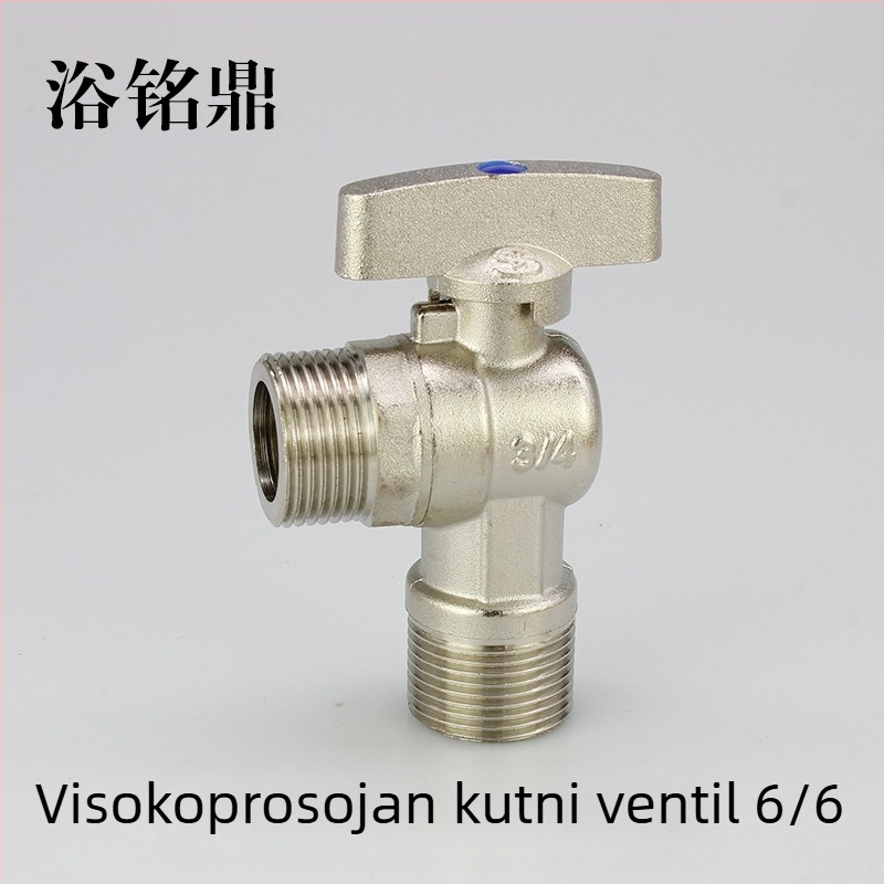 Mesingani kutni ventil s kugličnim jezgrom, veliki protok, navoji spoj, unutarnji promjer 10 mm, radni tlak 1,6 MPa, za sustav toplovode