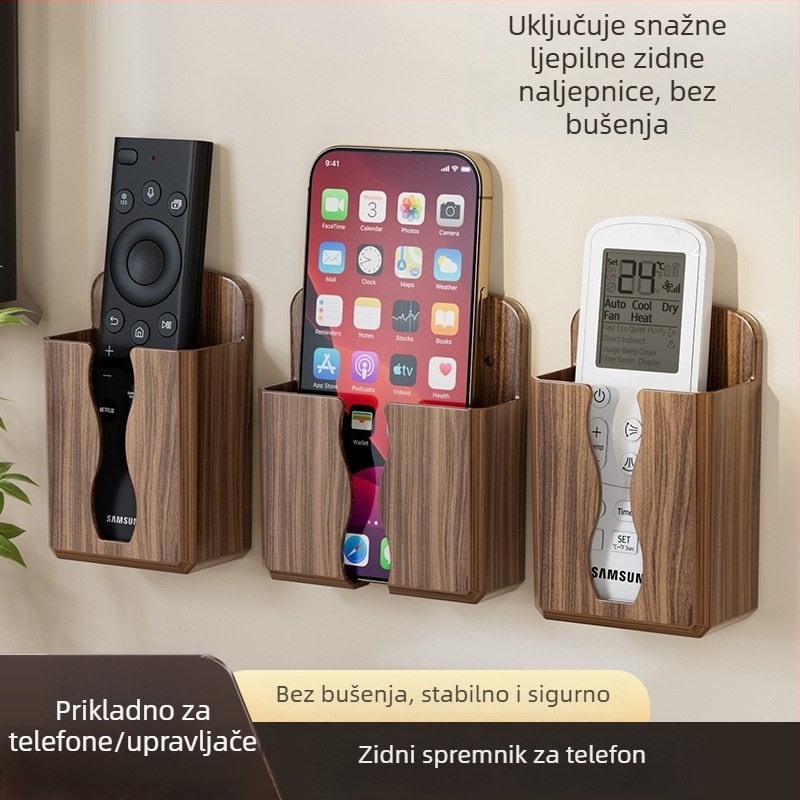 Zidni organizator za pohranu uz noćni ormarić s nosačem za punjenje telefona i držačima za daljinske upravljače (Plastika • Model 61-22 • Prah otporan • Rotirajući • Odvojivi)