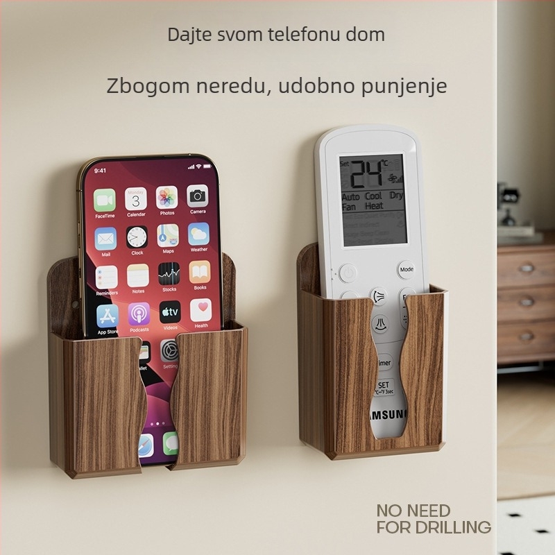 Zidni organizator za pohranu uz noćni ormarić s nosačem za punjenje telefona i držačima za daljinske upravljače (Plastika • Model 61-22 • Prah otporan • Rotirajući • Odvojivi)
