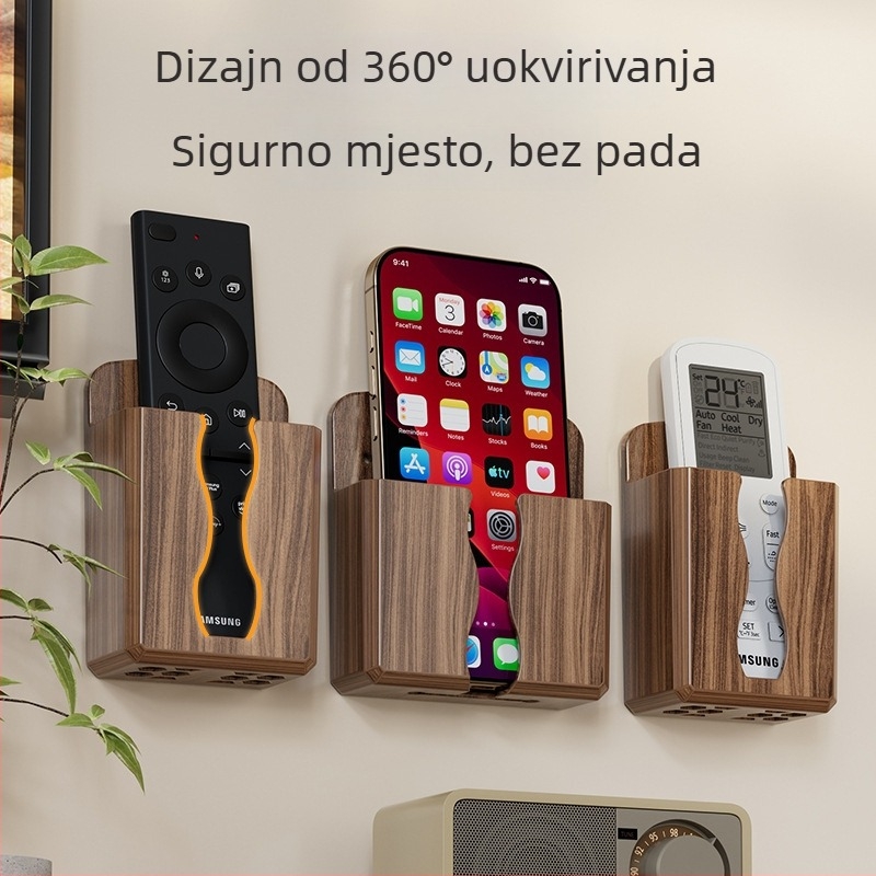 Zidni organizator za pohranu uz noćni ormarić s nosačem za punjenje telefona i držačima za daljinske upravljače (Plastika • Model 61-22 • Prah otporan • Rotirajući • Odvojivi)