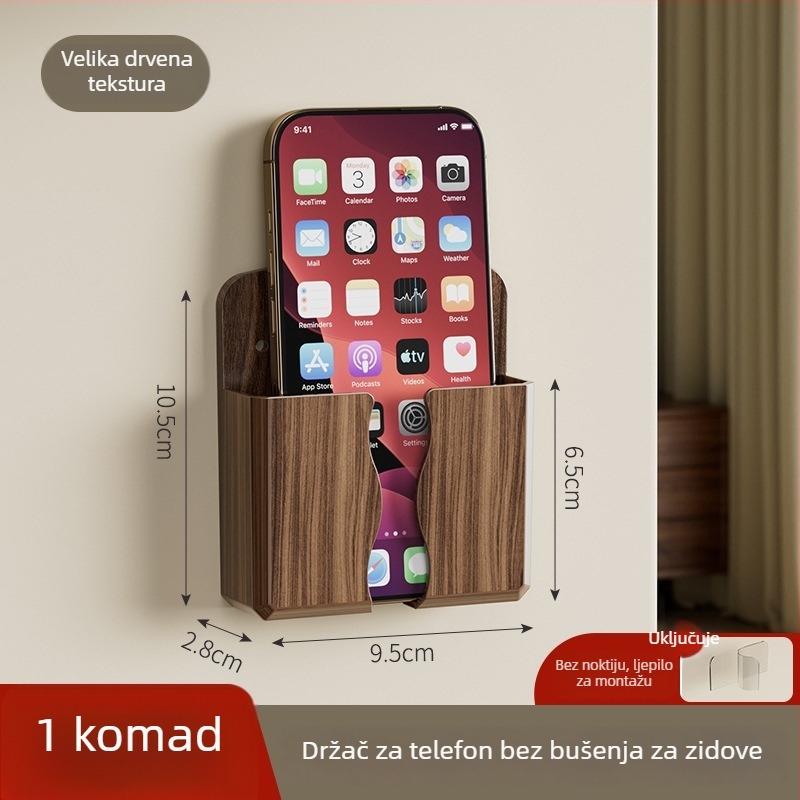 Zidni organizator za pohranu uz noćni ormarić s nosačem za punjenje telefona i držačima za daljinske upravljače (Plastika • Model 61-22 • Prah otporan • Rotirajući • Odvojivi)