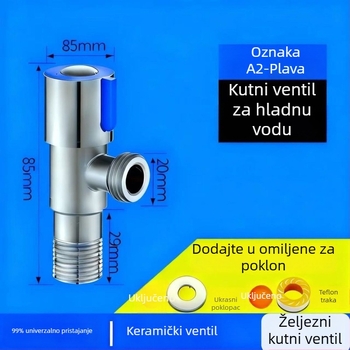 Željezni debeli elektroplakirani kutni ventil, navojni priključak, jedan ulaz i jedan izlaz, za slavine i bojlere, američki stil