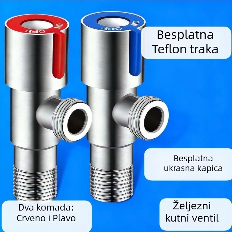 Željezni debeli elektroplakirani kutni ventil, navojni priključak, jedan ulaz i jedan izlaz, za slavine i bojlere, američki stil