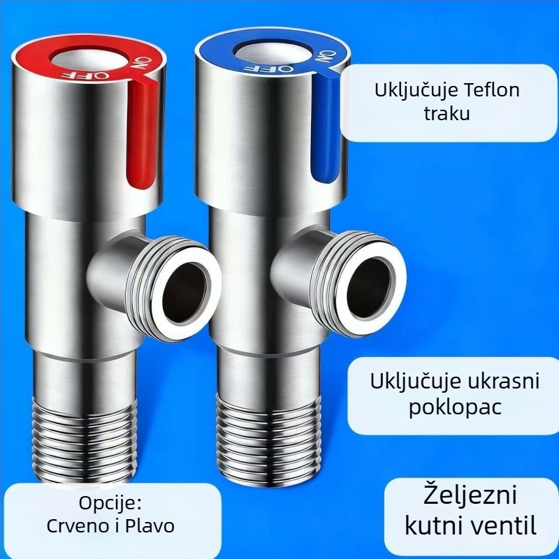 Željezni debeli elektroplakirani kutni ventil, navojni priključak, jedan ulaz i jedan izlaz, za slavine i bojlere, američki stil