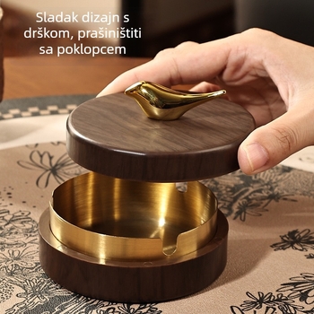 Pepeljara s poklopcem od orašastog drveta za dom i ured (Materijal: Metal; Tisak loga: Da; Prilagodba: Da; Poklon prikladan)
