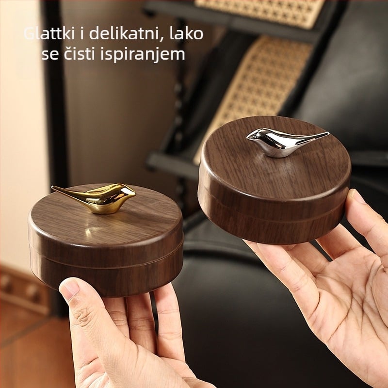 Pepeljara s poklopcem od orašastog drveta za dom i ured (Materijal: Metal; Tisak loga: Da; Prilagodba: Da; Poklon prikladan)