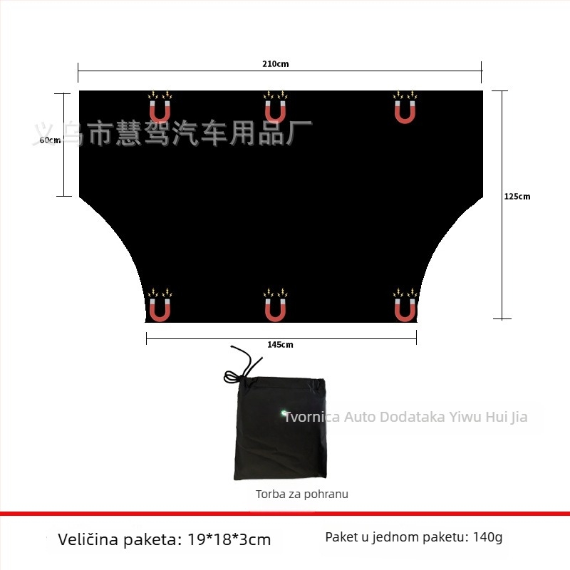 Univerzalno pokrivalo za stražnje staklo automobila protiv snijega, magnetska ugradnja, minimalistički prugasti dizajn, 100 g