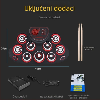 WG621 stolni elektronički bubanj s ugrađenim zvučnikom, silikonsko kućište, podrška za DTX igre, 9 bubnjarskih pločica, ton 6-10