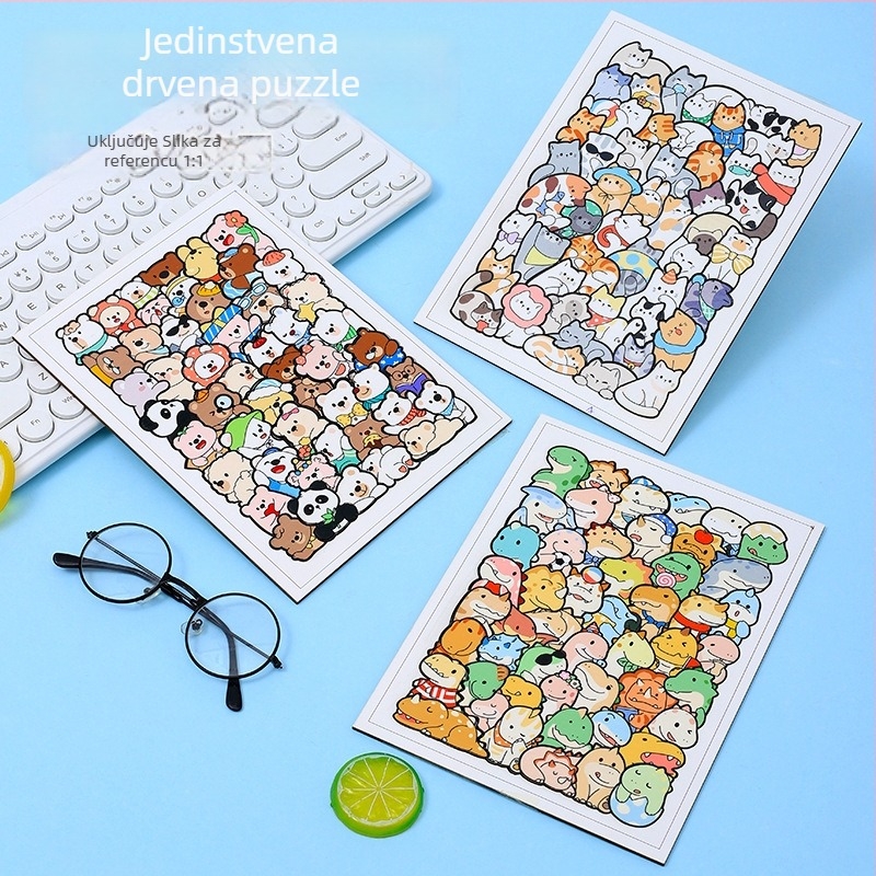 Drvene puzzle blokovi s mačkom i psom | plošni puzzle, DIY-prijateljski, za uzrast 4–6 godina
