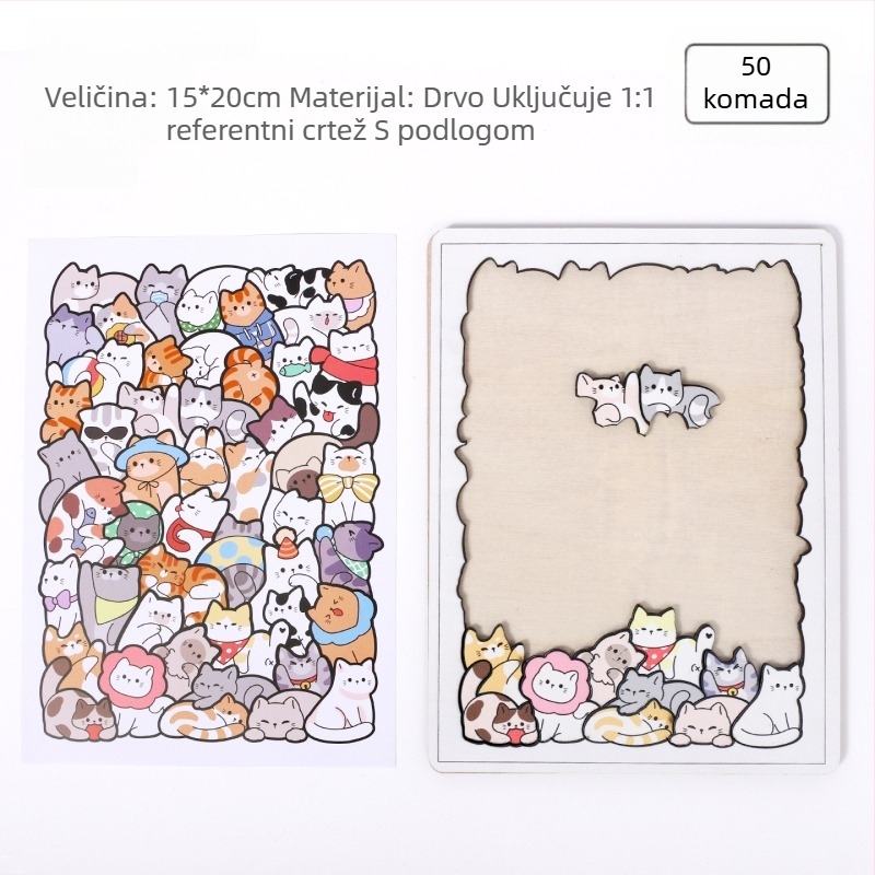 Drvene puzzle blokovi s mačkom i psom | plošni puzzle, DIY-prijateljski, za uzrast 4–6 godina