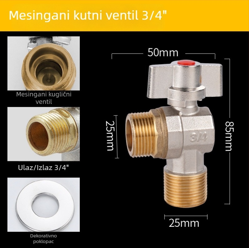 Three Penguins bakreni kuglasti ventil JF, navođeni spoj, unutarnji promjer 16 mm, radni tlak 0,8 MPa, tuš sustav