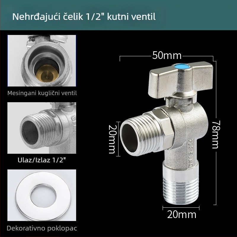 Three Penguins bakreni kuglasti ventil JF, navođeni spoj, unutarnji promjer 16 mm, radni tlak 0,8 MPa, tuš sustav
