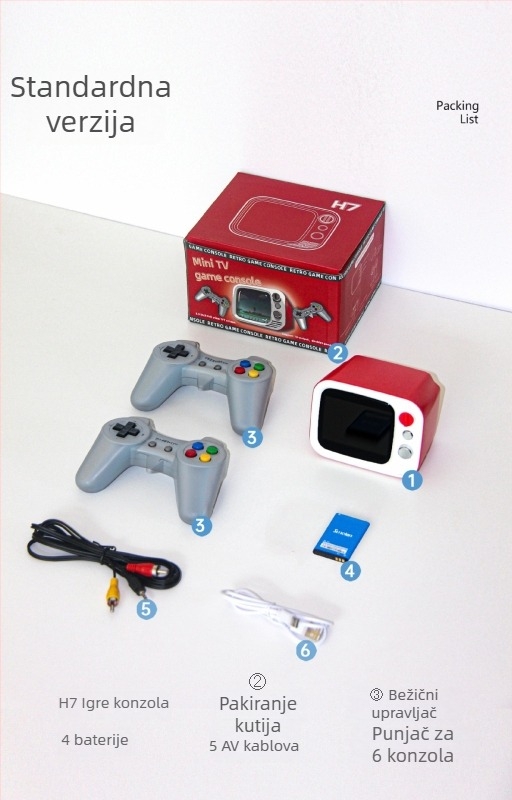 Retro mini TV igraća konzola s bežičnim dvostrukim igranjem, autentičan originalni softver za igre, 8‑bitni operativni sustav, USB sučelje, nostalgičan dizajn