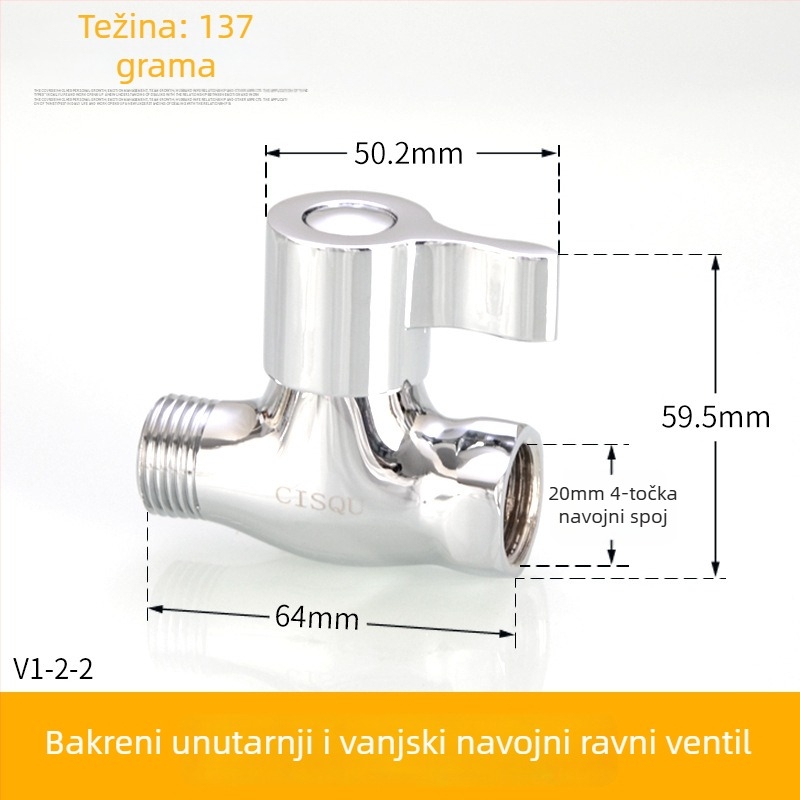 Mesingani četvero točkovni navojni ventil za kućnu upotrebu — unutarnji promjer 20 mm, radni tlak 1,6 MPa, navojno spoj, toplu/hladnu vodu, kutni ventil