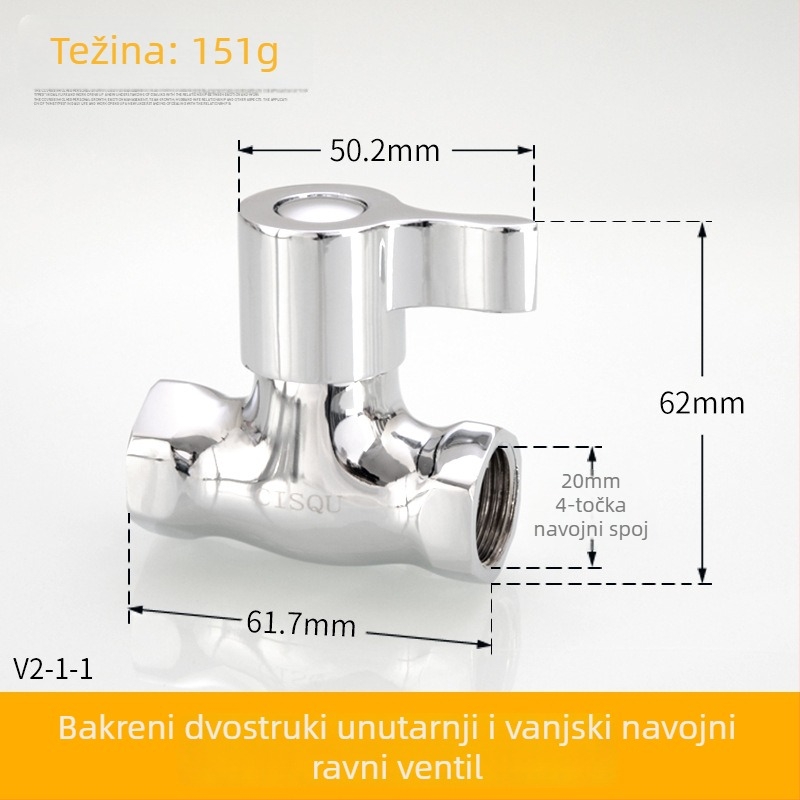 Mesingani četvero točkovni navojni ventil za kućnu upotrebu — unutarnji promjer 20 mm, radni tlak 1,6 MPa, navojno spoj, toplu/hladnu vodu, kutni ventil