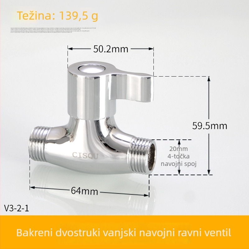 Mesingani četvero točkovni navojni ventil za kućnu upotrebu — unutarnji promjer 20 mm, radni tlak 1,6 MPa, navojno spoj, toplu/hladnu vodu, kutni ventil