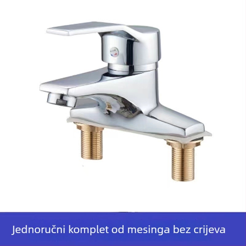 Bakreni miješalica za umivaonik s toplom i hladnom vodom, keramički jezgreni ventil, radni raspon 0–90°C, nazivni tlak 0,8–1,2 MPa