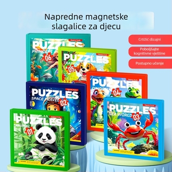 Magnetna slagalica za djecu – edukativna društvena igra korak-po-korak s temama princeze, životinja i dinozaura; papirnata konstrukcija; prilagodljivo prema nacrtima (uzrast 4–6 godina)