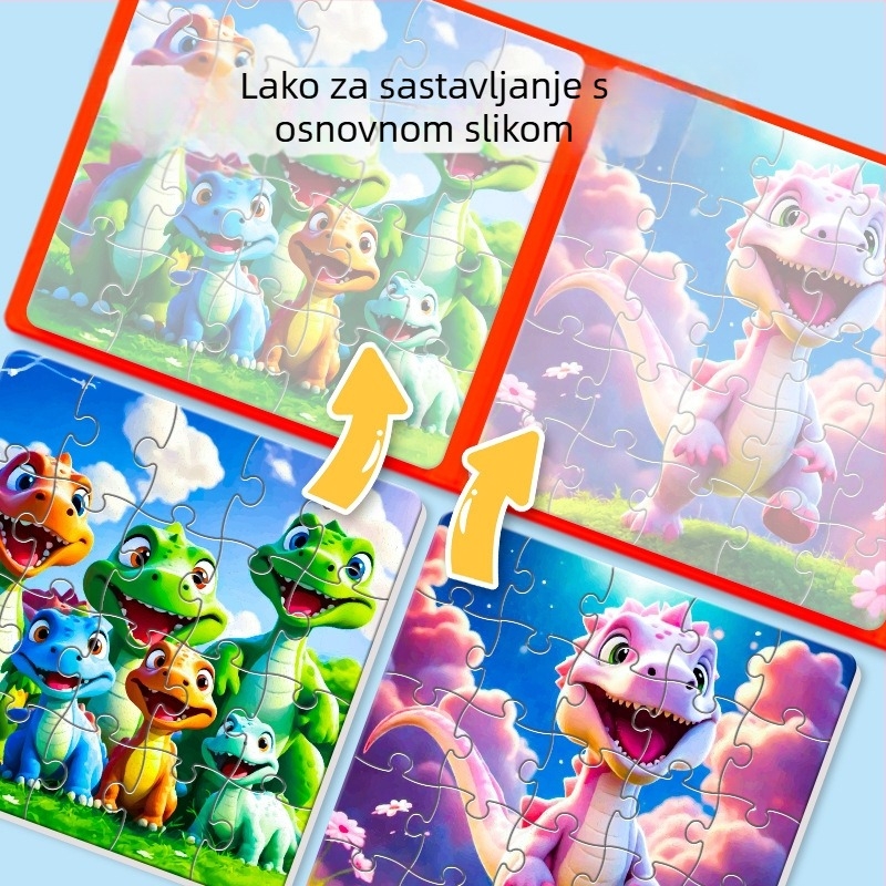 Magnetna slagalica za djecu – edukativna društvena igra korak-po-korak s temama princeze, životinja i dinozaura; papirnata konstrukcija; prilagodljivo prema nacrtima (uzrast 4–6 godina)