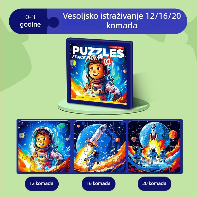 Magnetna slagalica za djecu – edukativna društvena igra korak-po-korak s temama princeze, životinja i dinozaura; papirnata konstrukcija; prilagodljivo prema nacrtima (uzrast 4–6 godina)