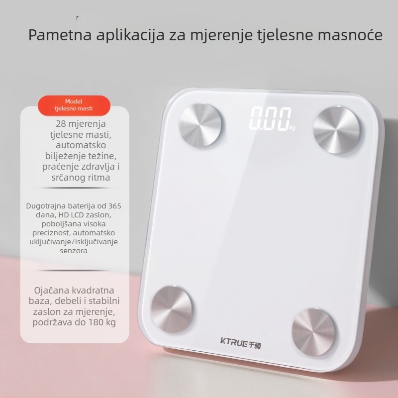 Thousand Sure S450 Digitalna vaga za tijelo, raspon 0,5–180 kg, kaljeno staklo, LCD zaslon, punjiva baterija
