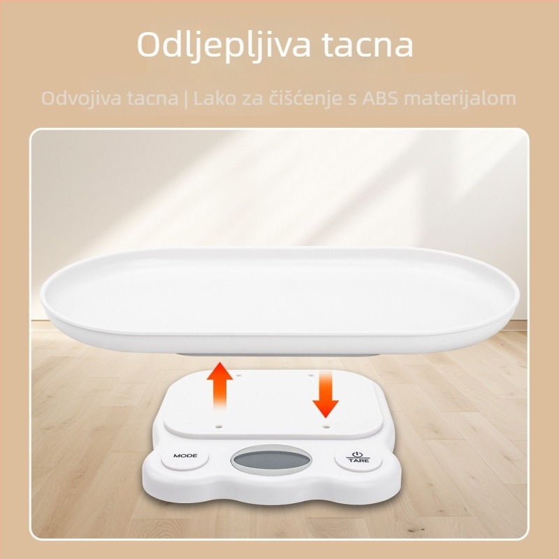 Elektronička vaga za kućne ljubimce s mjerenjem tjelesne težine, kapacitet 30 kg, posuda za voće, napajanje baterijom, minimalistički dizajn