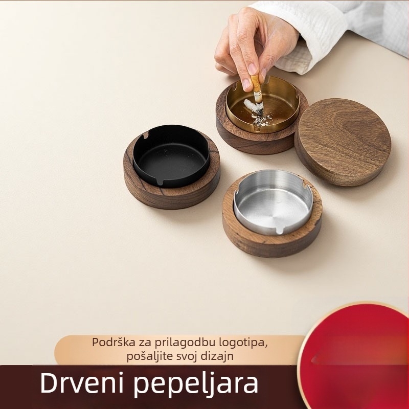 Drveni pepeљara s poklopcem, okruglog oblika, za dom i ured, nordijski stil, sprječava rasipanje pepela