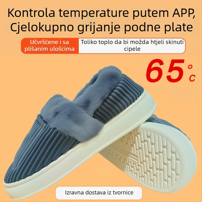 Unisex USB grijane papuče s punjivim ulošcima, perive, velur gornji dio