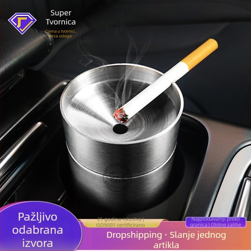 Nerđajući čelični auto pepeljara s mogućnošću tiskanja logotipa, prilagodljiv, jednostavan dizajn