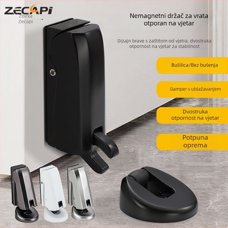 Hydraulični utišivač vrata s podesivim tlomljenjem, samoljepljiv bez bušenja; tijelo od cinkova legura, elektroplating završna obrada, automatsko upravljanje; pogodna za kupaonicu i spavaću sobu
