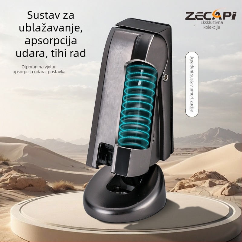 Hydraulični utišivač vrata s podesivim tlomljenjem, samoljepljiv bez bušenja; tijelo od cinkova legura, elektroplating završna obrada, automatsko upravljanje; pogodna za kupaonicu i spavaću sobu