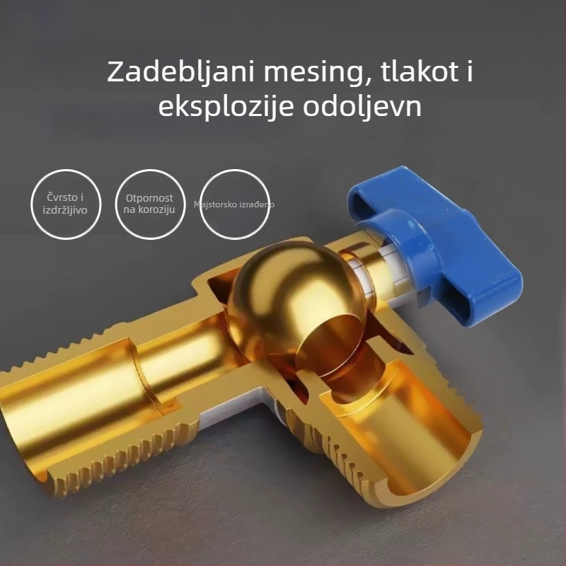 Bakreni kutni ventil velikog protoka, 20 mm unutarnji promjer, ugradnja u zid, za WC, bojler i zidni kotao