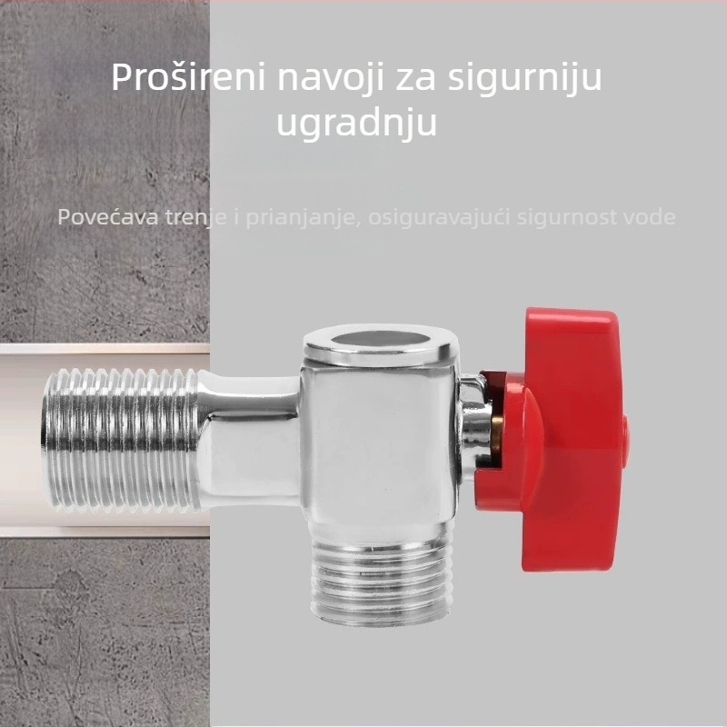 Bakreni kutni ventil velikog protoka, 20 mm unutarnji promjer, ugradnja u zid, za WC, bojler i zidni kotao