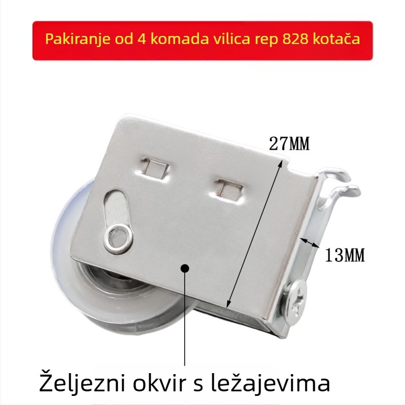 Kotač za klizna vrata, model 828, metalni okvir, tih donji valjak, set od 4 komada