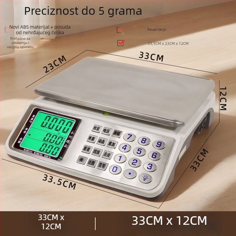 Yongzhou 768 Precizna elektronička vaga za cijene za komercijalnu upotrebu, raspon mjerenja 1 g–30 kg, elektroničko mjerenje, napajanje putem baterije ili struje