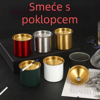Pepeljak od nehrđajućeg čelika s poklopcem, oblik lijevka, korejskog stila, dekorativan, ispis logotipa, mogućnost prilagođavanja