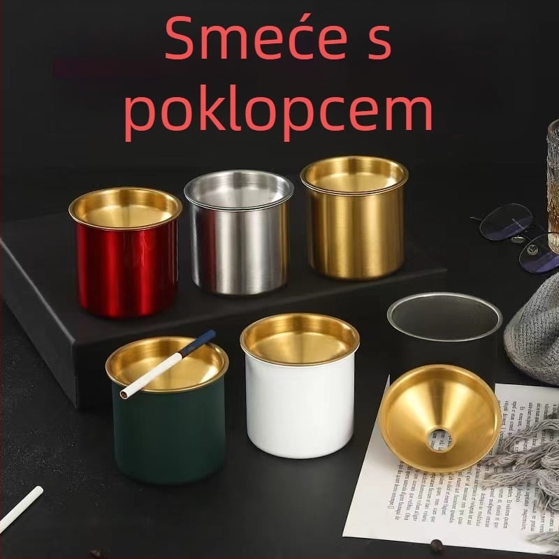 Pepeljak od nehrđajućeg čelika s poklopcem, oblik lijevka, korejskog stila, dekorativan, ispis logotipa, mogućnost prilagođavanja