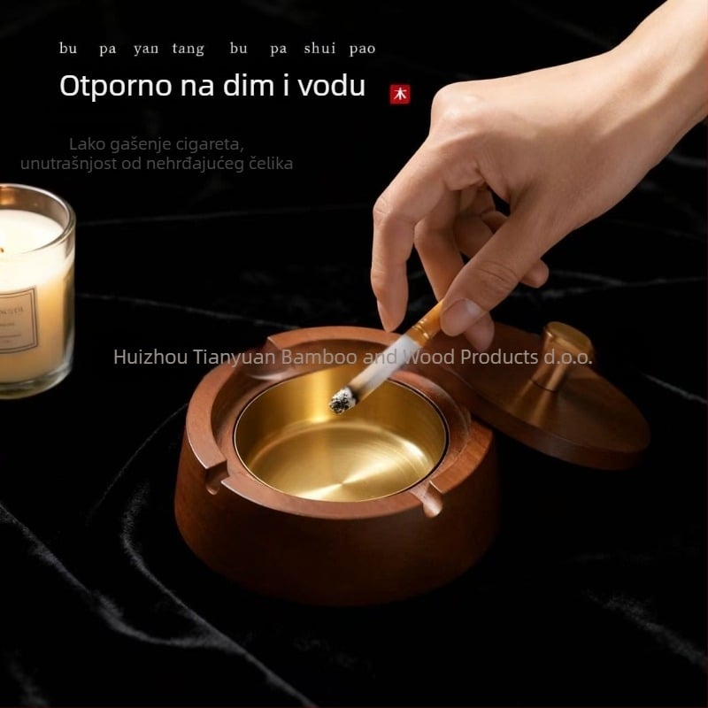 Drveni pepeljara s poklopcem za kućnu upotrebu, kreativni kineski stil, moguć ispis logotipa, kutija 100 kom., višekratna upotreba, bez prilagodbe