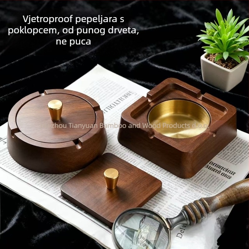 Drveni pepeljara s poklopcem za kućnu upotrebu, kreativni kineski stil, moguć ispis logotipa, kutija 100 kom., višekratna upotreba, bez prilagodbe