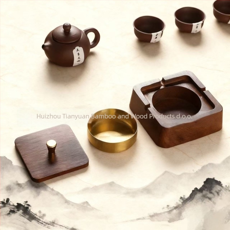 Drveni pepeljara s poklopcem za kućnu upotrebu, kreativni kineski stil, moguć ispis logotipa, kutija 100 kom., višekratna upotreba, bez prilagodbe