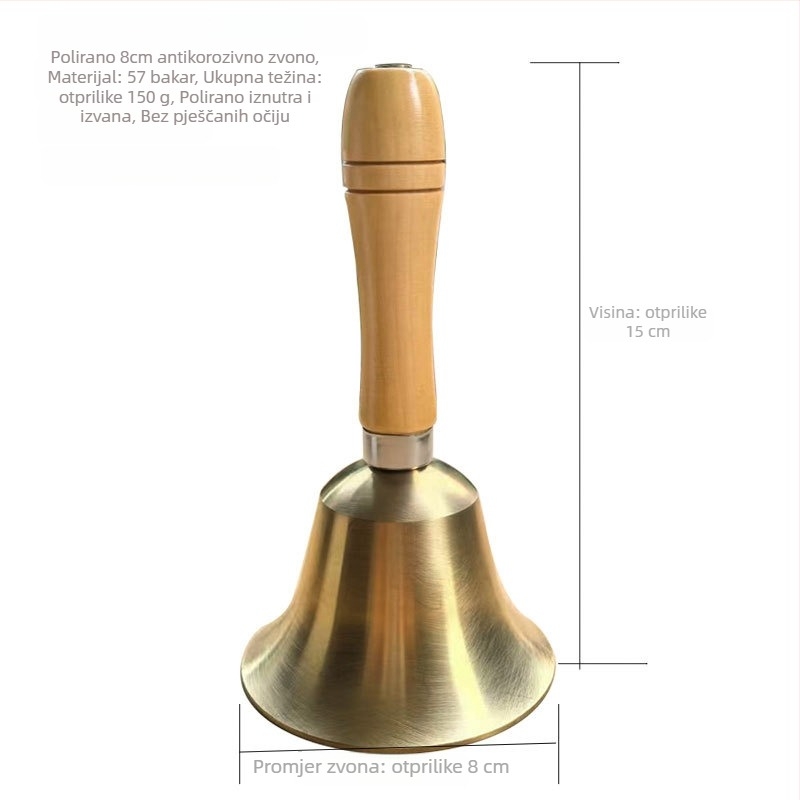 Ručni bakreni zvon s drškom od drveta – školski perkusijski instrument