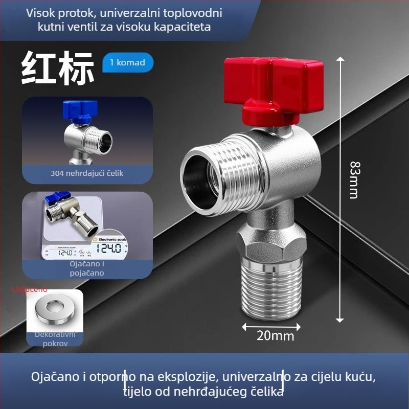 LS0013005 Kuglasta ventila od 304 nehrđajućeg čelika, kutni ventil s punim protokom, veliki protok, model LS0013005, prikladan za WC, bojler i slavine
