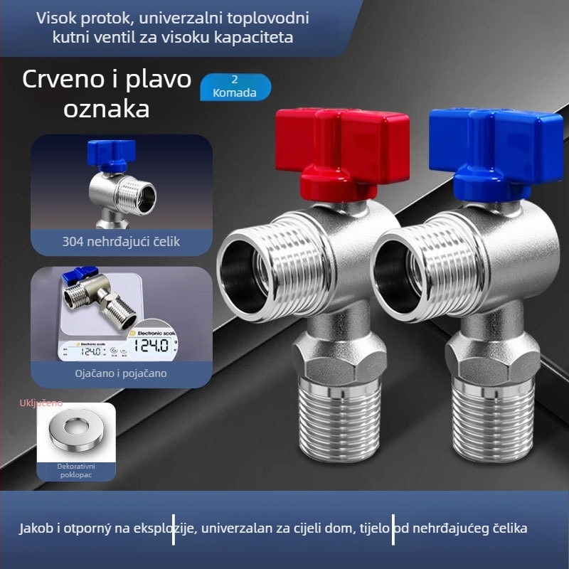 LS0013005 Kuglasta ventila od 304 nehrđajućeg čelika, kutni ventil s punim protokom, veliki protok, model LS0013005, prikladan za WC, bojler i slavine