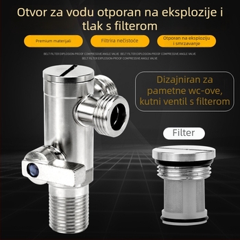 Kutni ventil za WC s filtrom, od nehrđajućeg čelika 304, navoj, ulaz 20 mm, visok protok