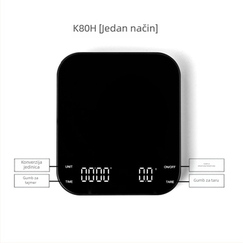 K80H vaga za kavu, raspon mjerenja 0,3–3000 g, elektroničko vaganje, napajanje 3,7 V baterija, automatsko mjerenje vremena