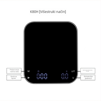 K80H vaga za kavu, raspon mjerenja 0,3–3000 g, elektroničko vaganje, napajanje 3,7 V baterija, automatsko mjerenje vremena