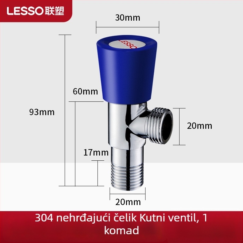 Nehrđajući čelični kutni ventil za WC i bojler, Ø4 mm otvor, radni tlak 1,2 MPa, model LS012001