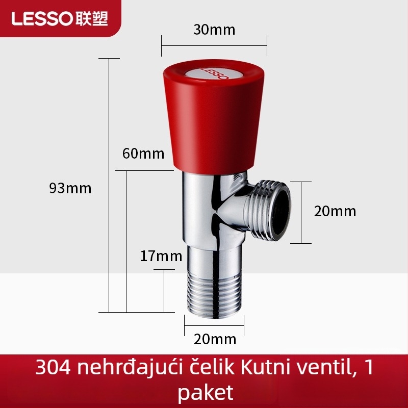Nehrđajući čelični kutni ventil za WC i bojler, Ø4 mm otvor, radni tlak 1,2 MPa, model LS012001