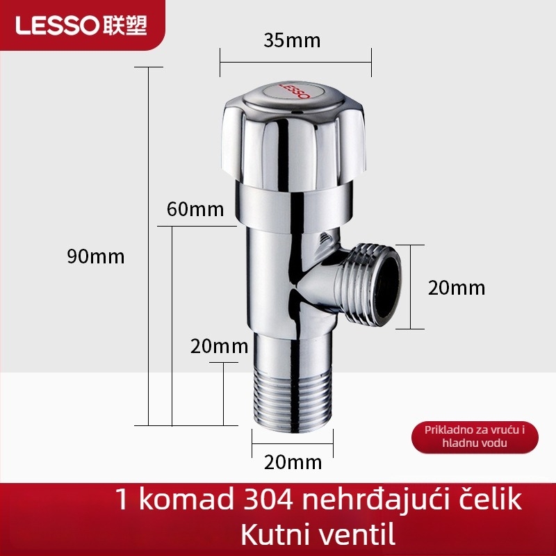 Nehrđajući čelični kutni ventil za WC i bojler, Ø4 mm otvor, radni tlak 1,2 MPa, model LS012001